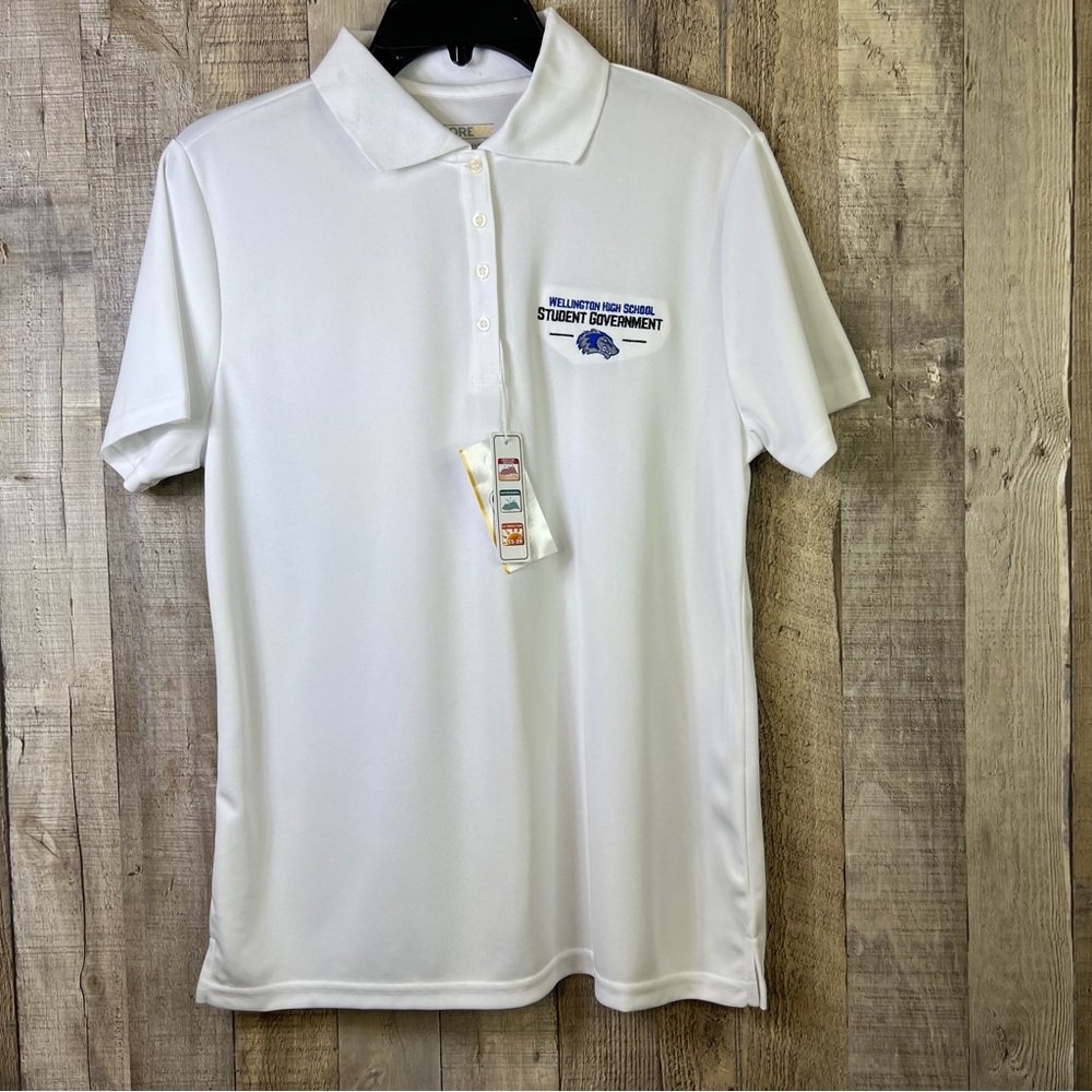 Core 365 Wellington High School Student Government White Polo with 4 But…
